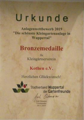 Urkunde Anlagenwettbewerb 2019